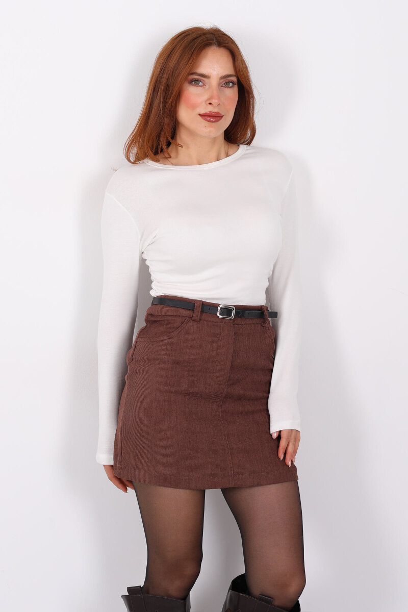 Bisiklet Yaka Yanları Büzgülü Beyaz Kadın Body - 4