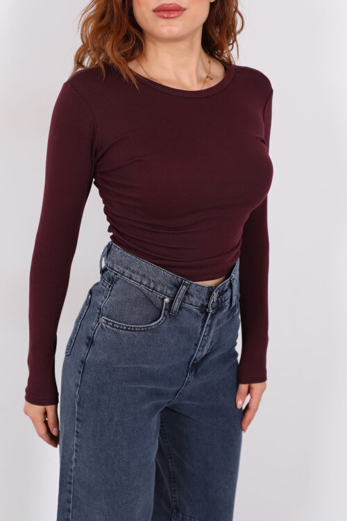 Bisiklet Yaka Yanları Büzgülü Mürdüm Kadın Body - Berox (1)