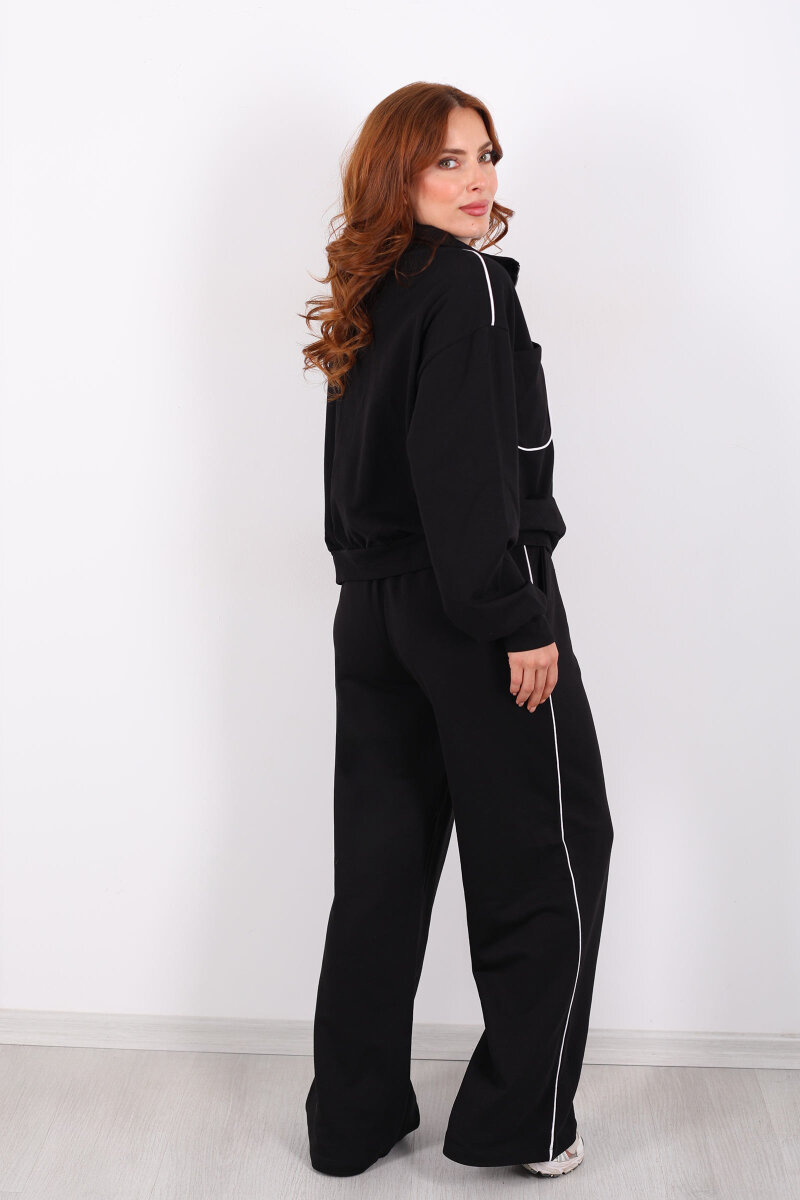 Biyeli Çift Cepli Siyah Kadın İkili Takım - 6