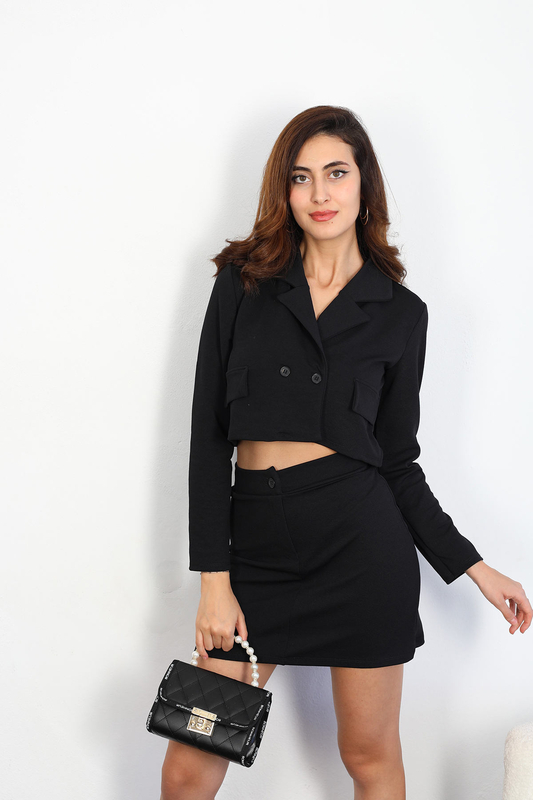 Blazer Crop Ceket Etek Siyah Kadın Takım - 2