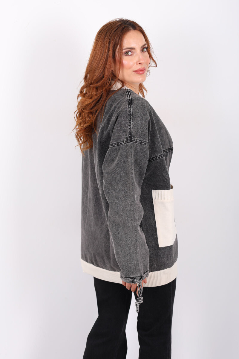 Bloklu Füme Kadın Triko Hırka - 4