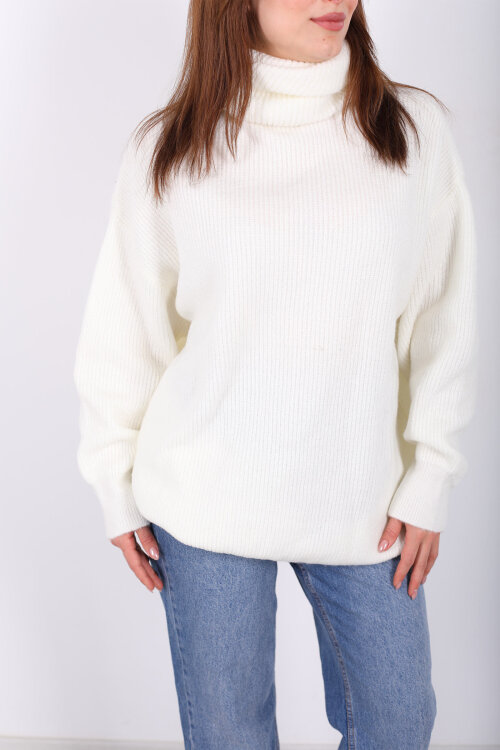 Boğazlı Kadın Beyaz Triko Kazak - 2