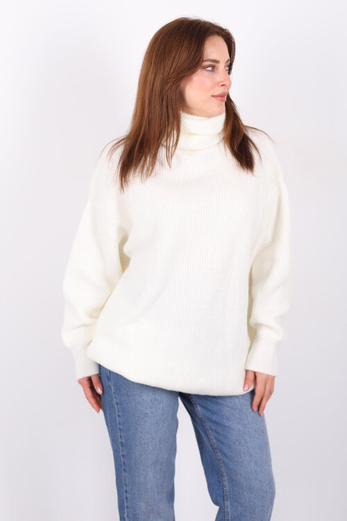 Boğazlı Kadın Beyaz Triko Kazak - 7