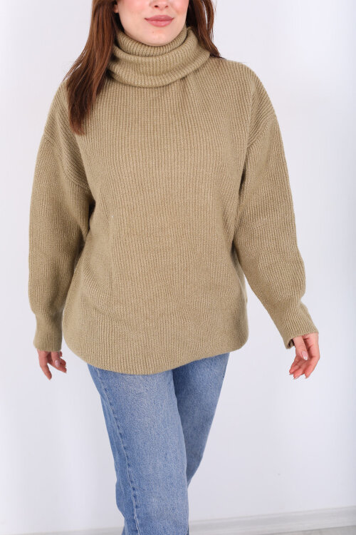 Boğazlı Kadın Haki Triko Kazak - Berox (1)