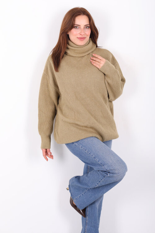 Boğazlı Kadın Haki Triko Kazak - Berox