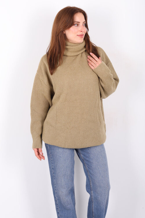 Boğazlı Kadın Haki Triko Kazak - 4