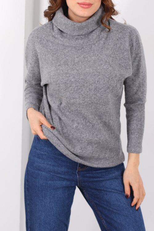 Boğazlı Yarasa Kol Antrasit Kadın Triko Kazak - Berox (1)