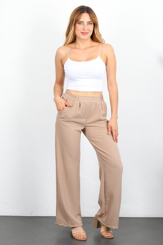 Bol Paça Ayrobin Bej Kadın Pantolon - 3