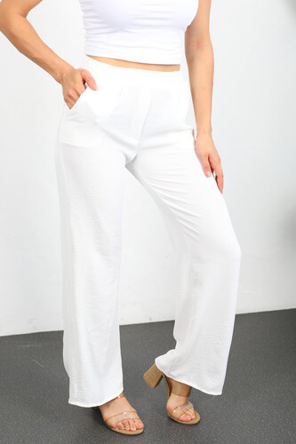 Bol Paça Ayrobin Beyaz Kadın Pantolon - 4