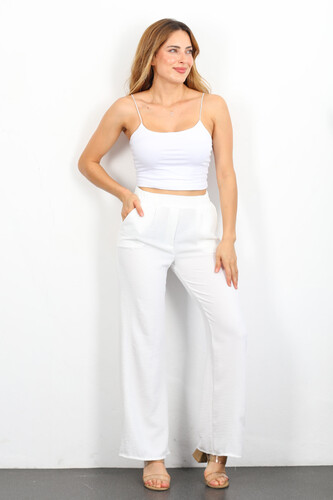 Bol Paça Ayrobin Beyaz Kadın Pantolon - Berox