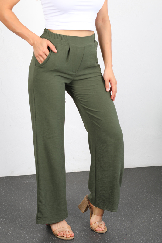 Bol Paça Ayrobin Haki Kadın Pantolon - 4