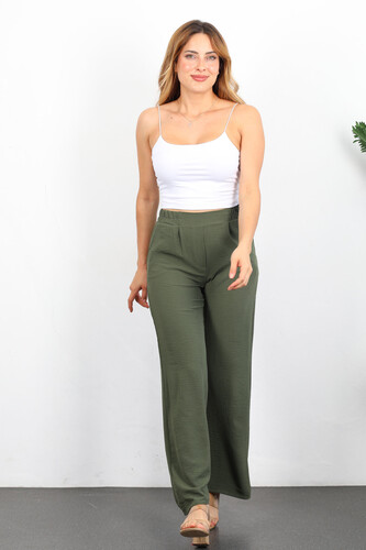 Bol Paça Ayrobin Haki Kadın Pantolon - 3