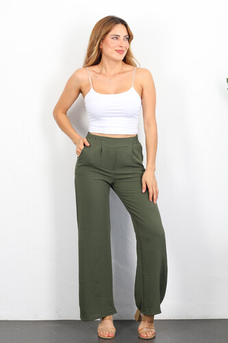 Bol Paça Ayrobin Haki Kadın Pantolon - Berox