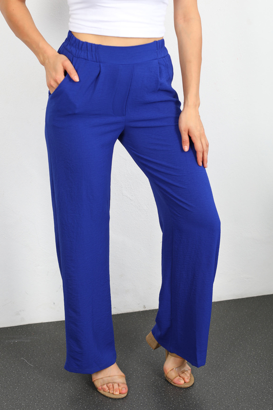 Bol Paça Ayrobin Saks Mavisi Kadın Pantolon - 4