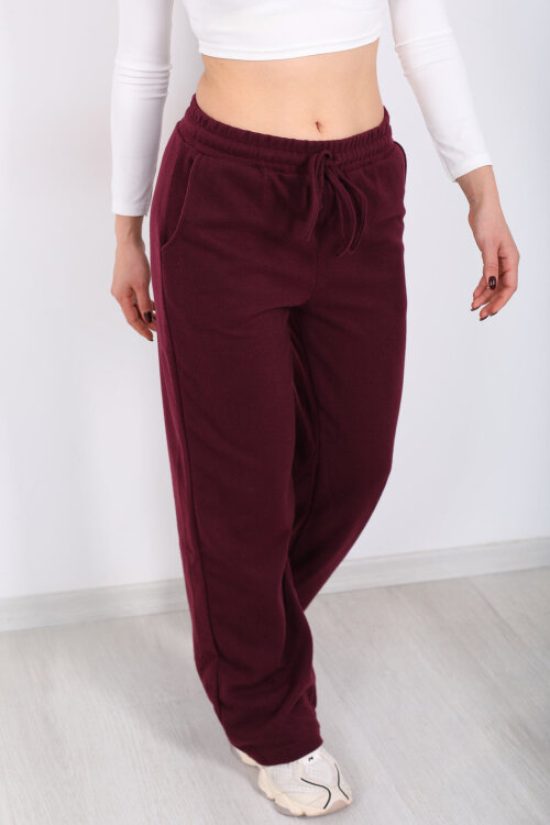 Bol Paça Beli Lastikli Bordo Kadın Pantolon - Berox (1)