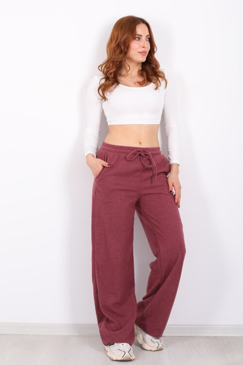 Bol Paça Beli Lastikli Gül Kurusu Kadın Pantolon - 3