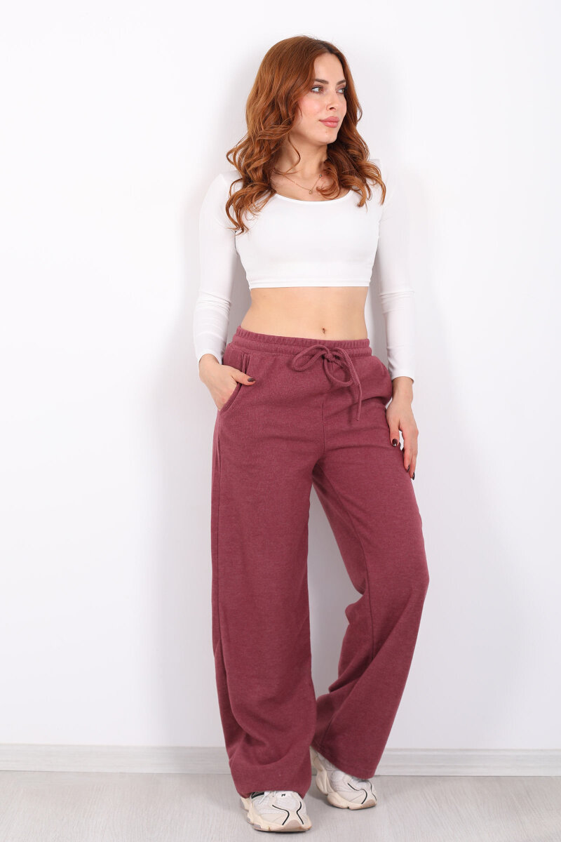 Bol Paça Beli Lastikli Gül Kurusu Kadın Pantolon - 3