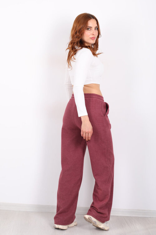 Bol Paça Beli Lastikli Gül Kurusu Kadın Pantolon - 5