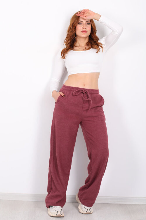 Bol Paça Beli Lastikli Gül Kurusu Kadın Pantolon - 4