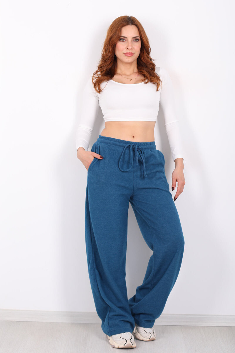 Bol Paça Beli Lastikli Marin Kadın Pantolon - 3