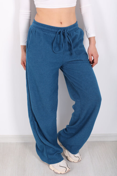 Bol Paça Beli Lastikli Marin Kadın Pantolon - Berox (1)