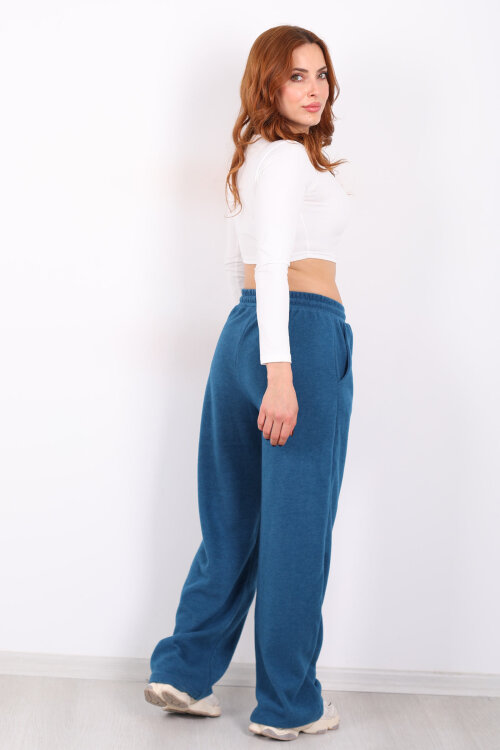 Bol Paça Beli Lastikli Marin Kadın Pantolon - 4