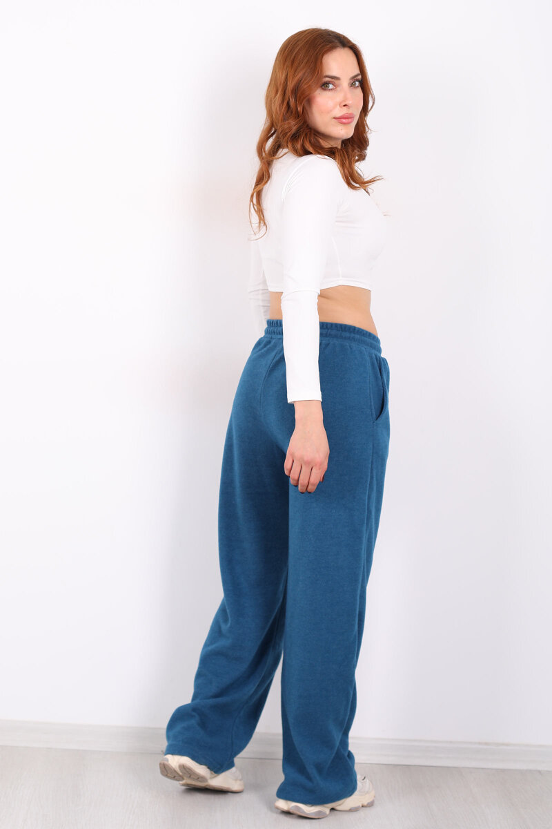 Bol Paça Beli Lastikli Marin Kadın Pantolon - 4