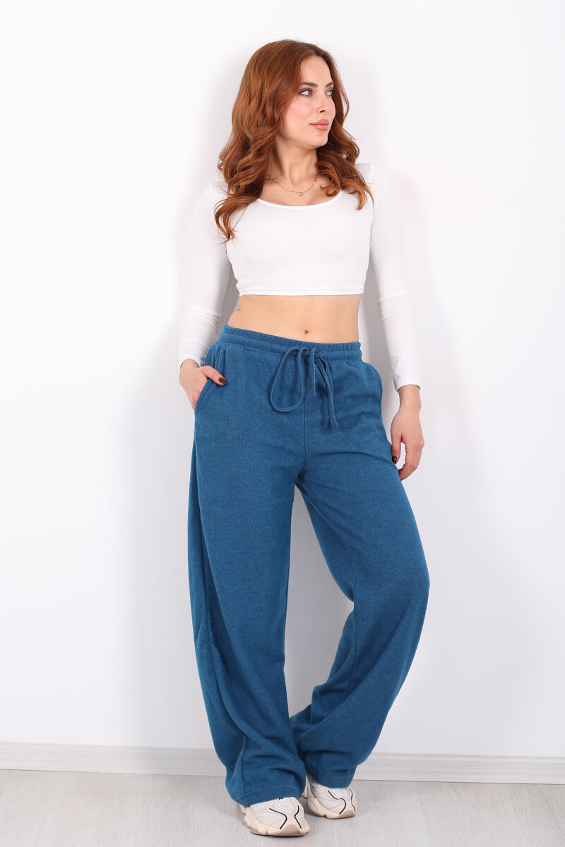 Bol Paça Beli Lastikli Marin Kadın Pantolon - 1