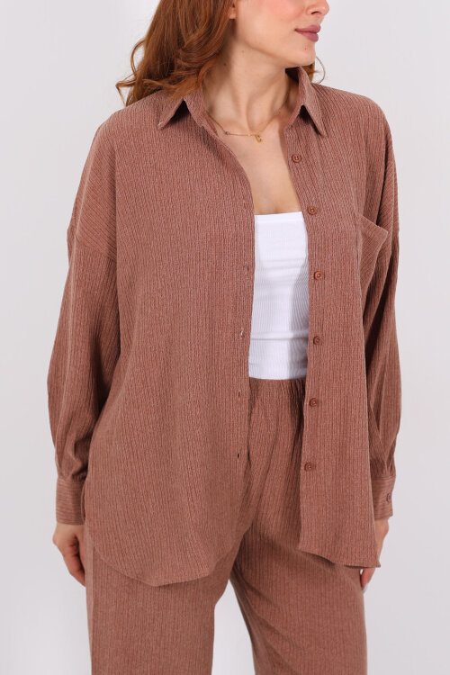 Bol Paça Bürümcük Vizon Kadın Gömlek Takım - Berox (1)