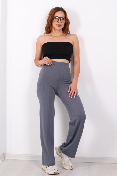 Bol Paça Fitilli Extra Yüksek Kemer Antrasit Kadın Pantolon - 4