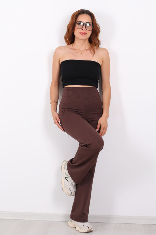 Bol Paça İçi Şardonlu Kadın Acı Kahve Fitilli Pantolon - Berox