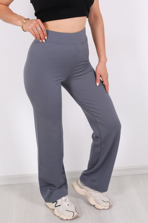 Bol Paça İçi Şardonlu Kadın Antrasit Fitilli Pantolon - Berox (1)