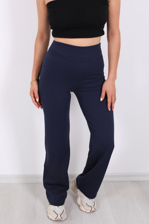 Bol Paça İçi Şardonlu Kadın Lacivert Fitilli Pantolon - Berox (1)