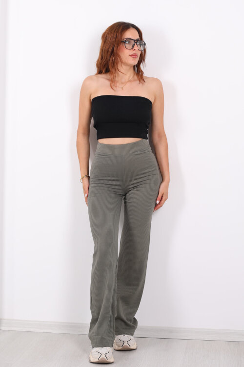 Bol Paça İçi Şardonlu Kadın Mint Yeşili Fitilli Pantolon - 4