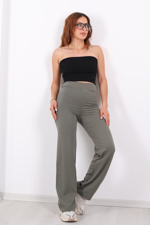 Bol Paça İçi Şardonlu Kadın Mint Yeşili Fitilli Pantolon - Berox