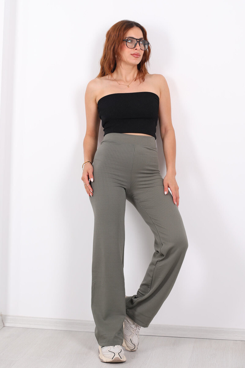 Bol Paça İçi Şardonlu Kadın Mint Yeşili Fitilli Pantolon - 1