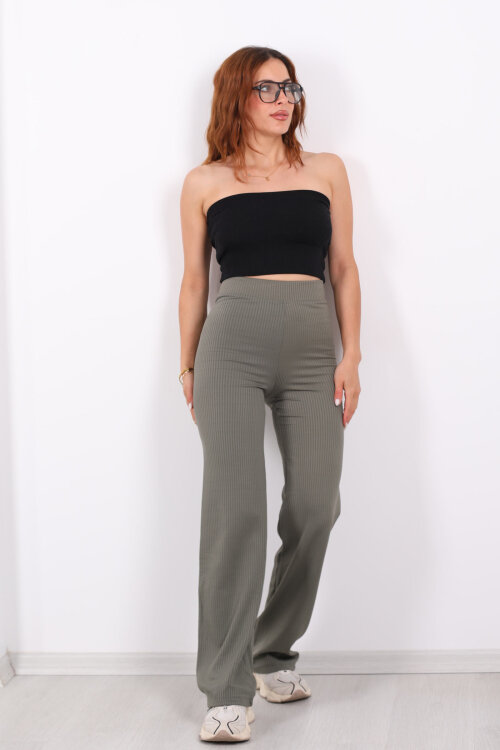 Bol Paça İçi Şardonlu Kadın Mint Yeşili Fitilli Pantolon - 6