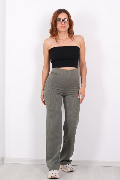 Bol Paça İçi Şardonlu Kadın Mint Yeşili Fitilli Pantolon - 3