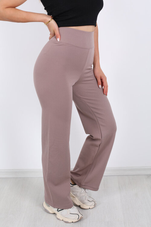 Bol Paça İçi Şardonlu Kadın Vizon Fitilli Pantolon - Berox (1)