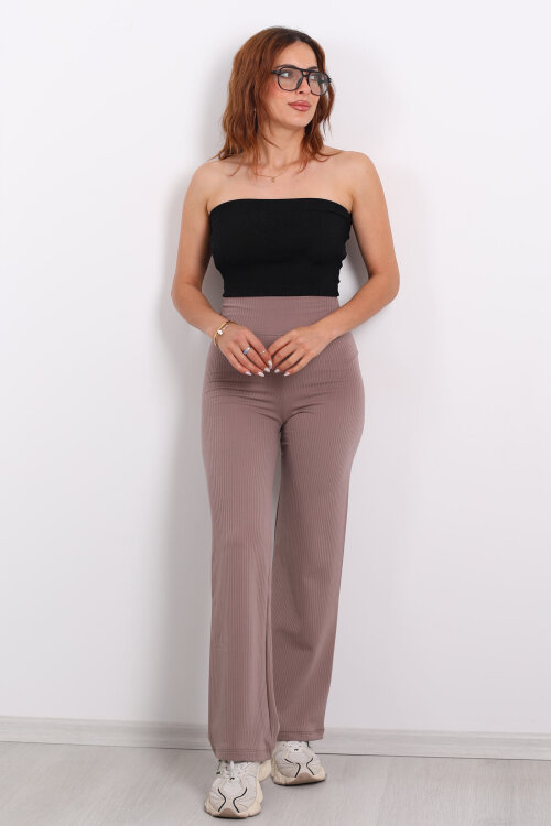 Bol Paça İçi Şardonlu Kadın Vizon Fitilli Pantolon - Berox