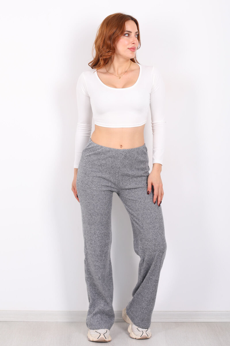 Bol Paça Kadın Antrasit Örme Pantolon - 4