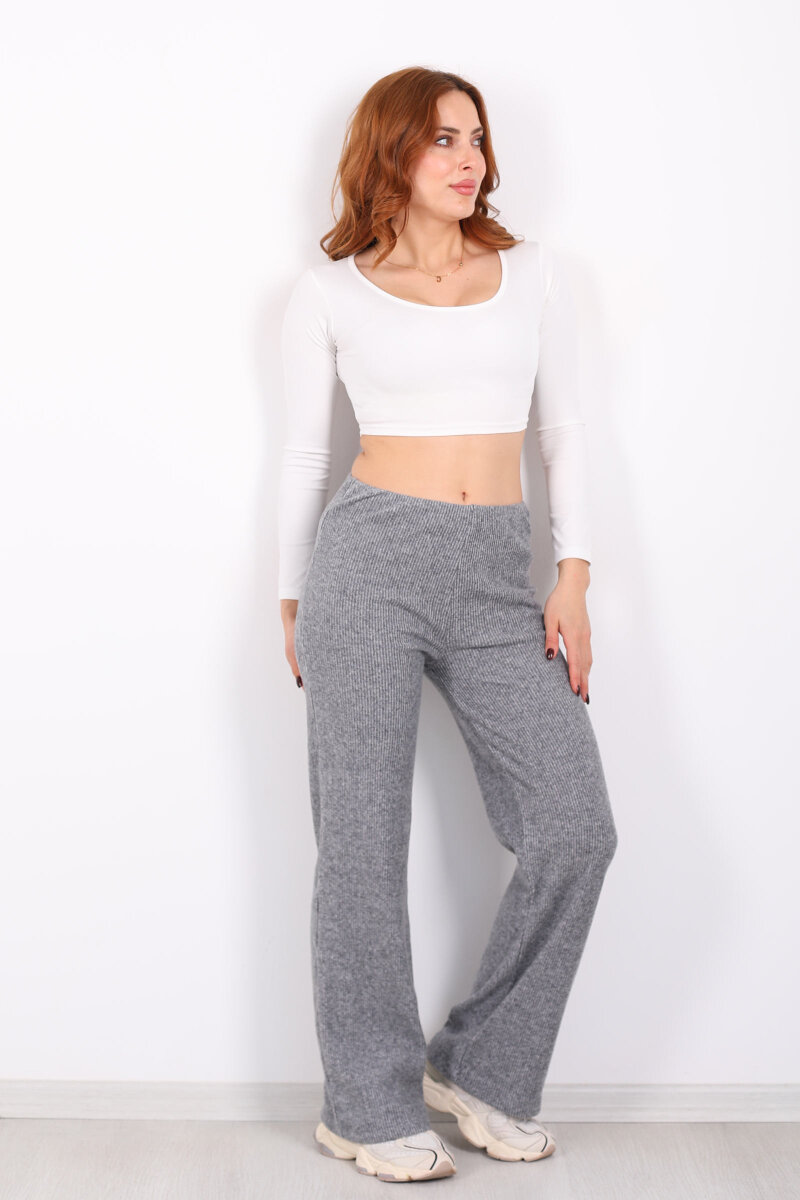 Bol Paça Kadın Antrasit Örme Pantolon - 6