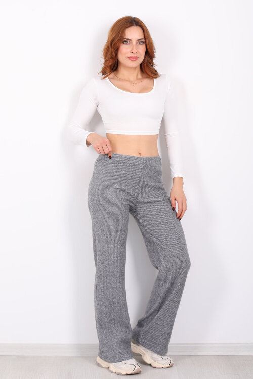 Bol Paça Kadın Antrasit Örme Pantolon - Berox