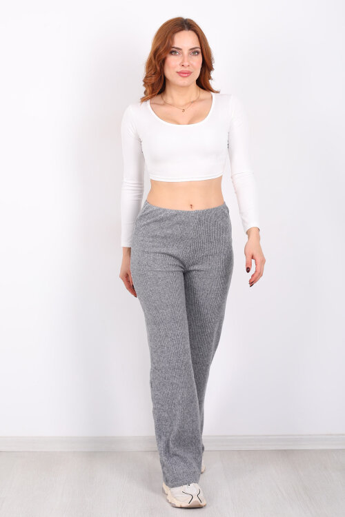 Bol Paça Kadın Antrasit Örme Pantolon - 3