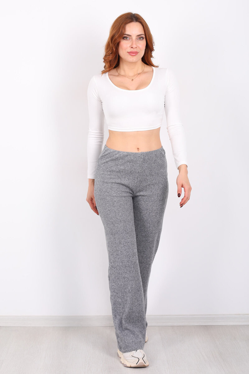 Bol Paça Kadın Antrasit Örme Pantolon - 3