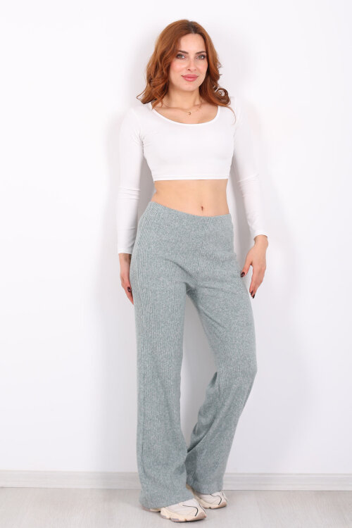 Bol Paça Kadın Haki Örme Pantolon - 5