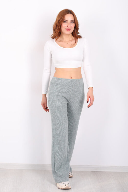 Bol Paça Kadın Haki Örme Pantolon - Berox