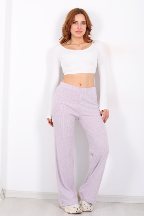 Bol Paça Kadın Lila Örme Pantolon - 4