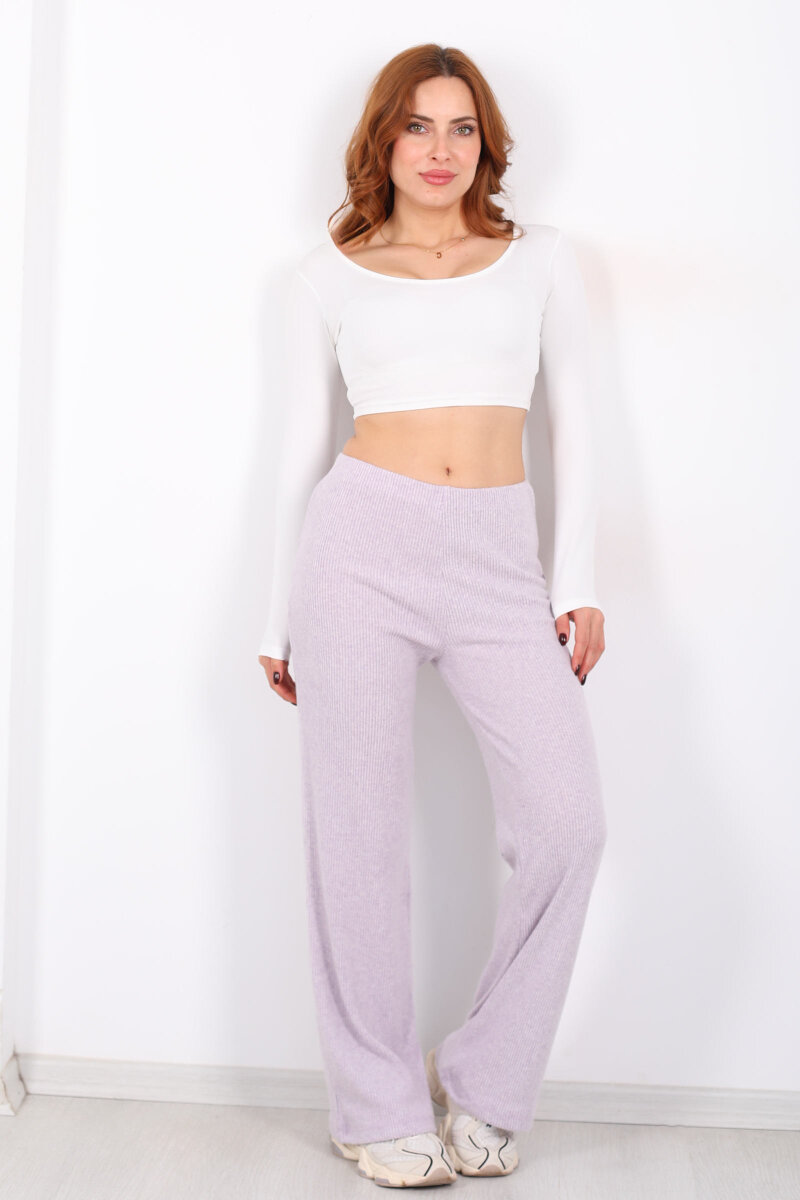 Bol Paça Kadın Lila Örme Pantolon - 4