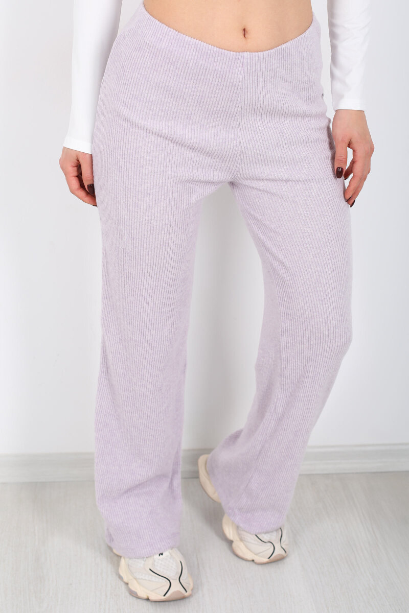 Bol Paça Kadın Lila Örme Pantolon - 2